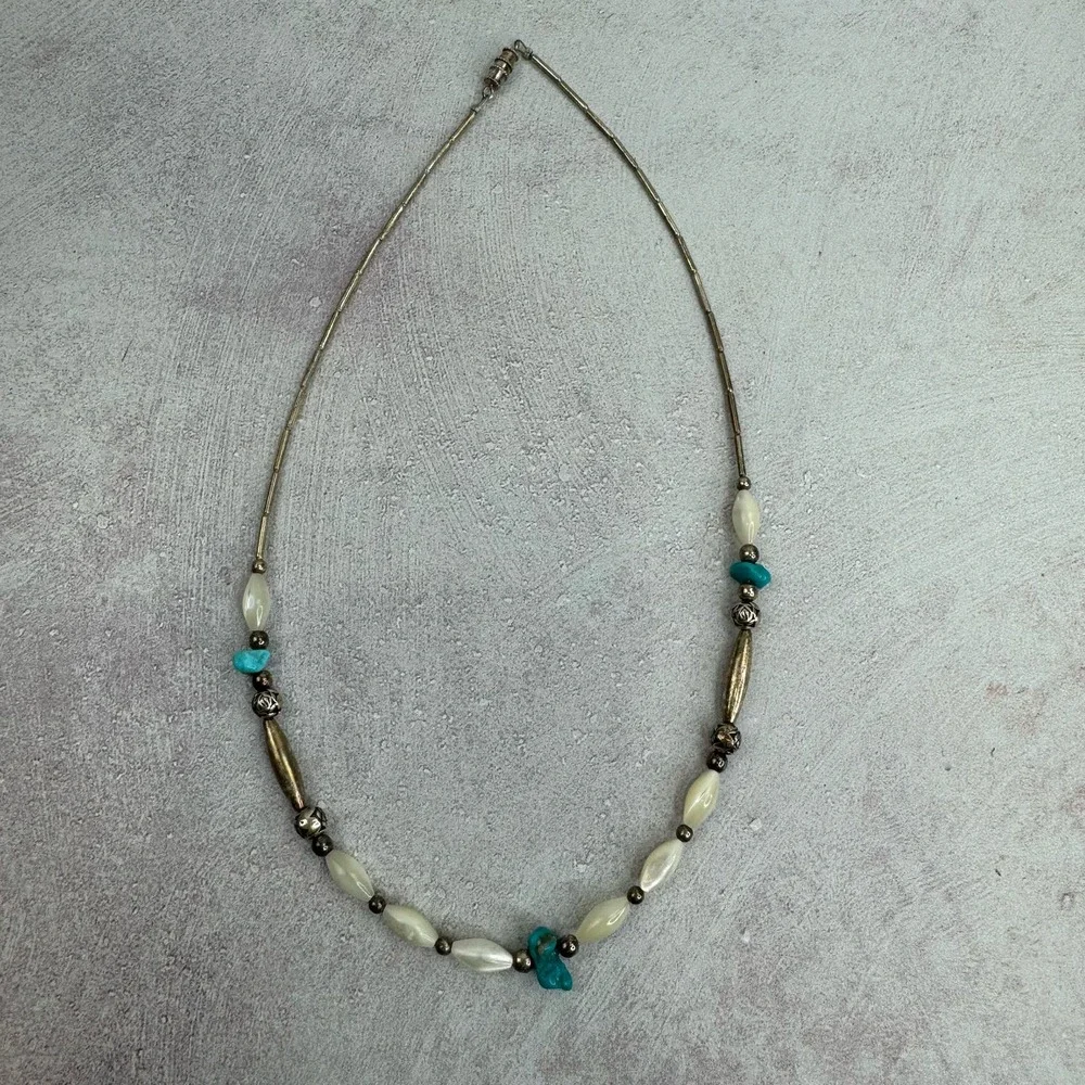 Native American Necklace Vintage Blue White Turquoise Southwestern Boho‎ VTG